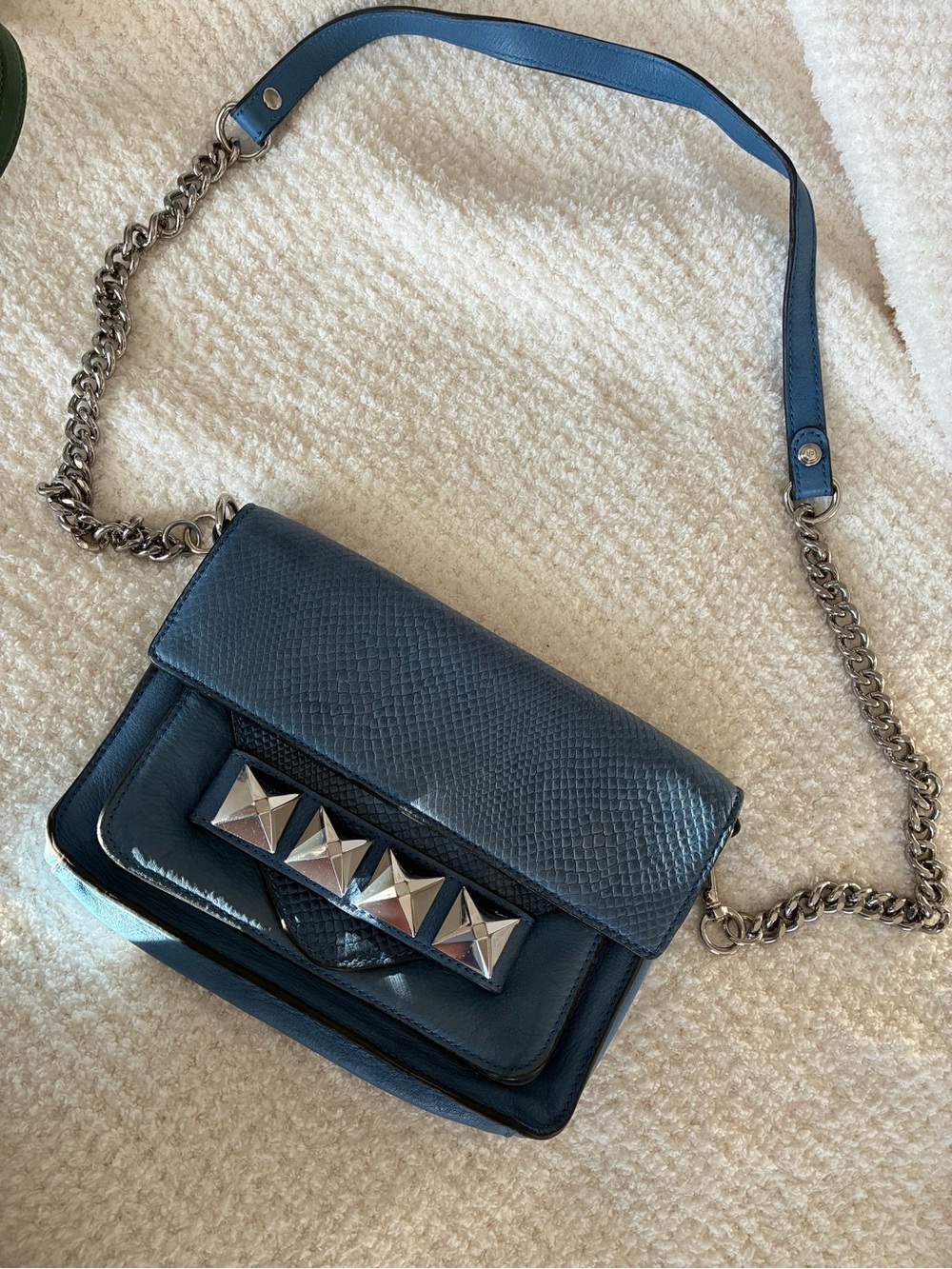 Linea Pelle Blue Stud-Accent Leather Crossbody Bag